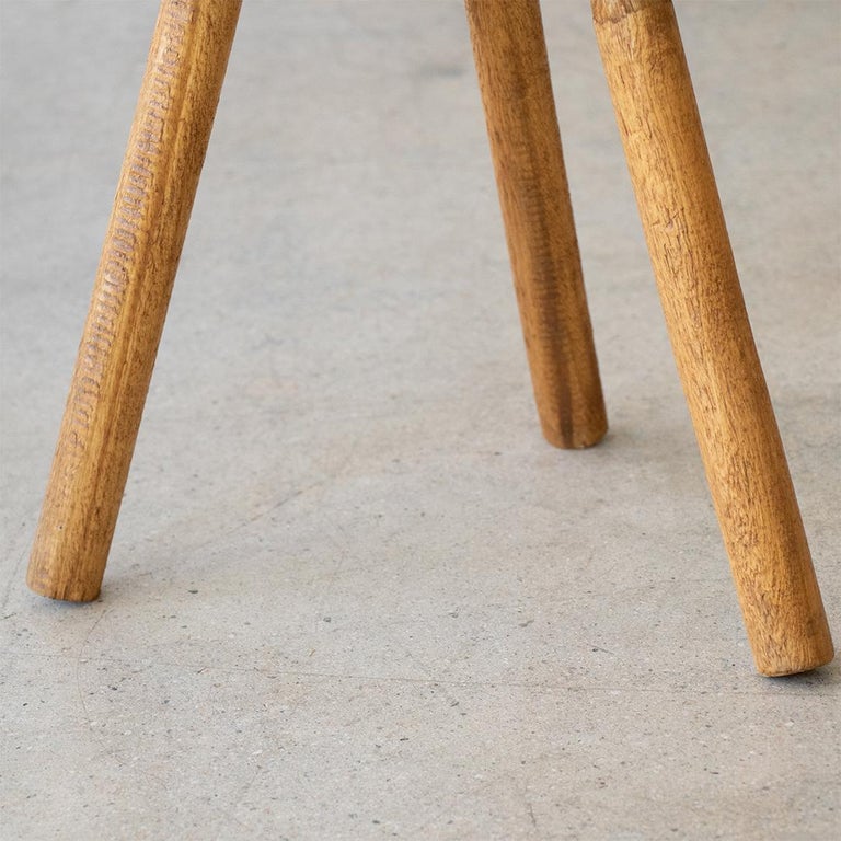 Short French Light Oak Tripod Stool For Sale at 1stDibs