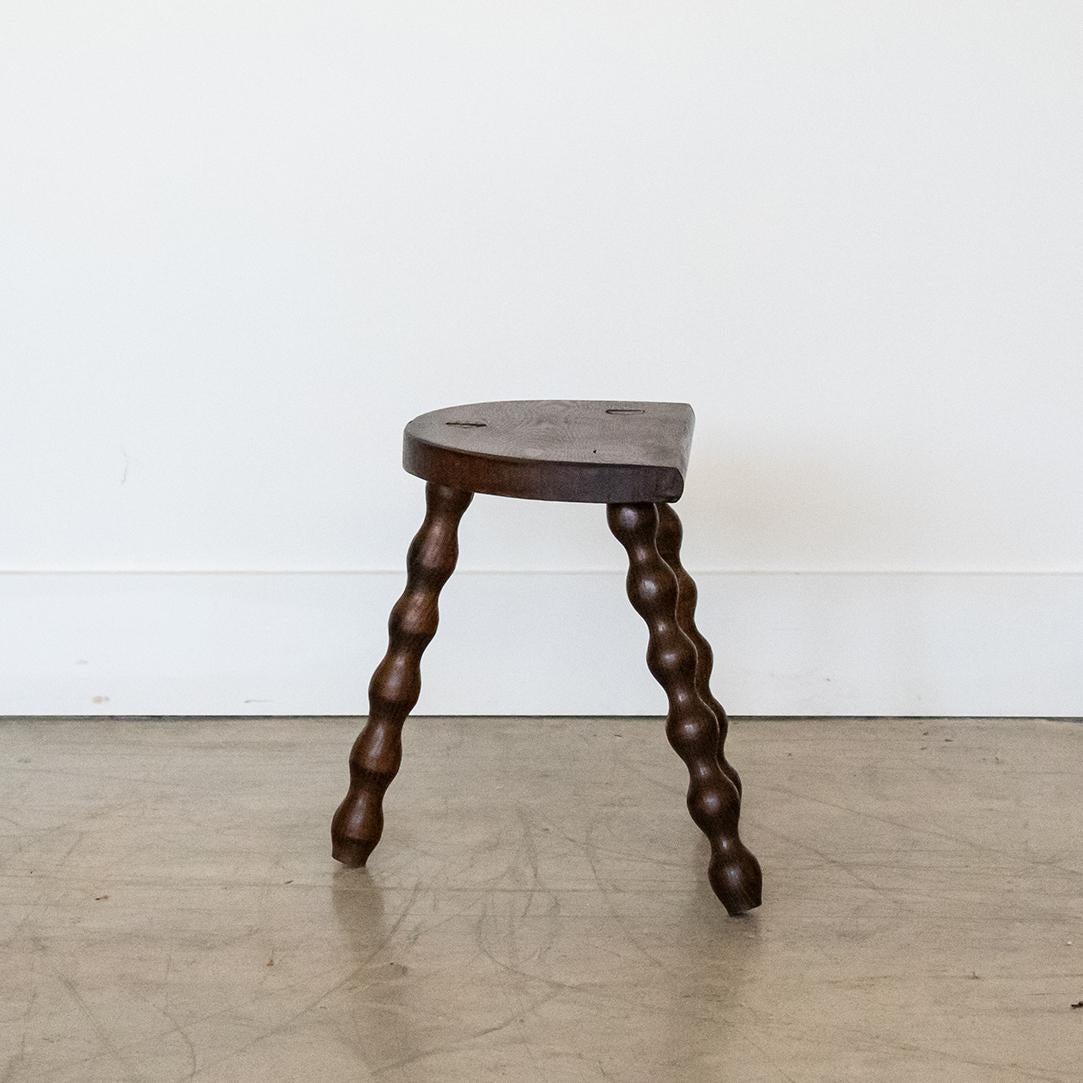 Short French Wood Tripod Stool In Good Condition In Los Angeles, CA