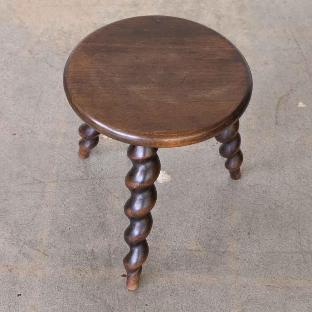 Short French Wood Tripod Stool For Sale at 1stDibs