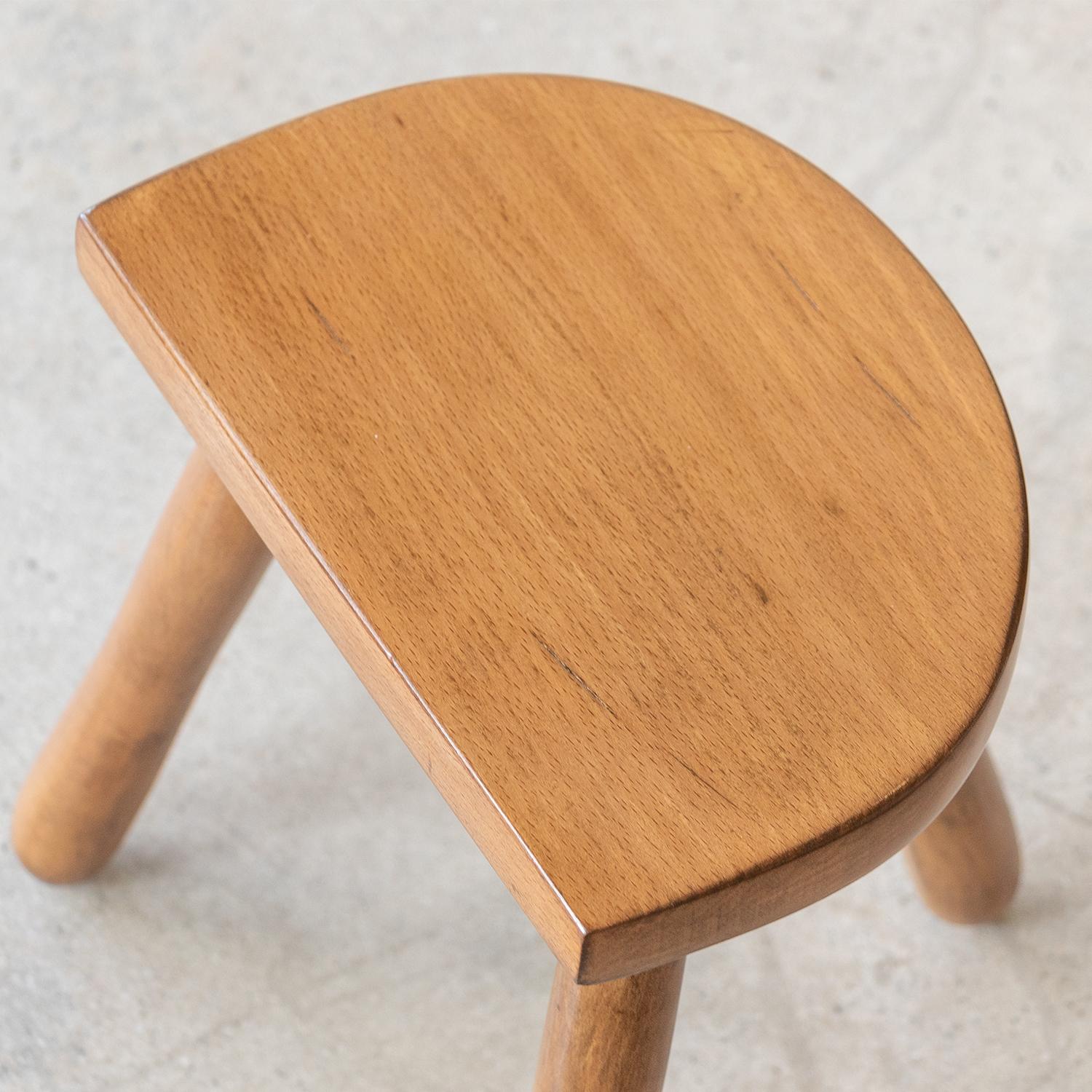 20th Century Short French Wood Tripod Stool For Sale