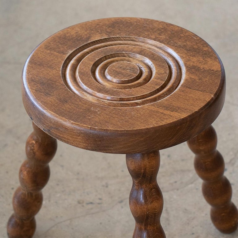 Short French Wood Tripod Stool For Sale at 1stDibs