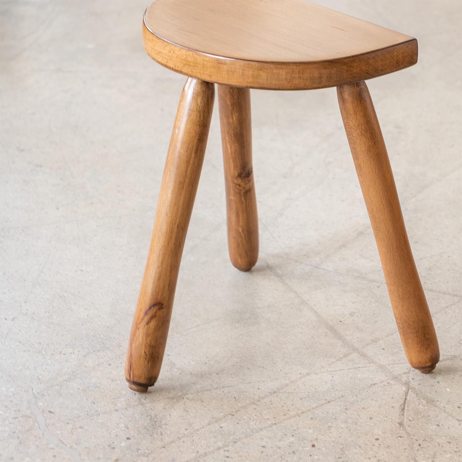 20th Century Short French Wood Tripod Stool For Sale