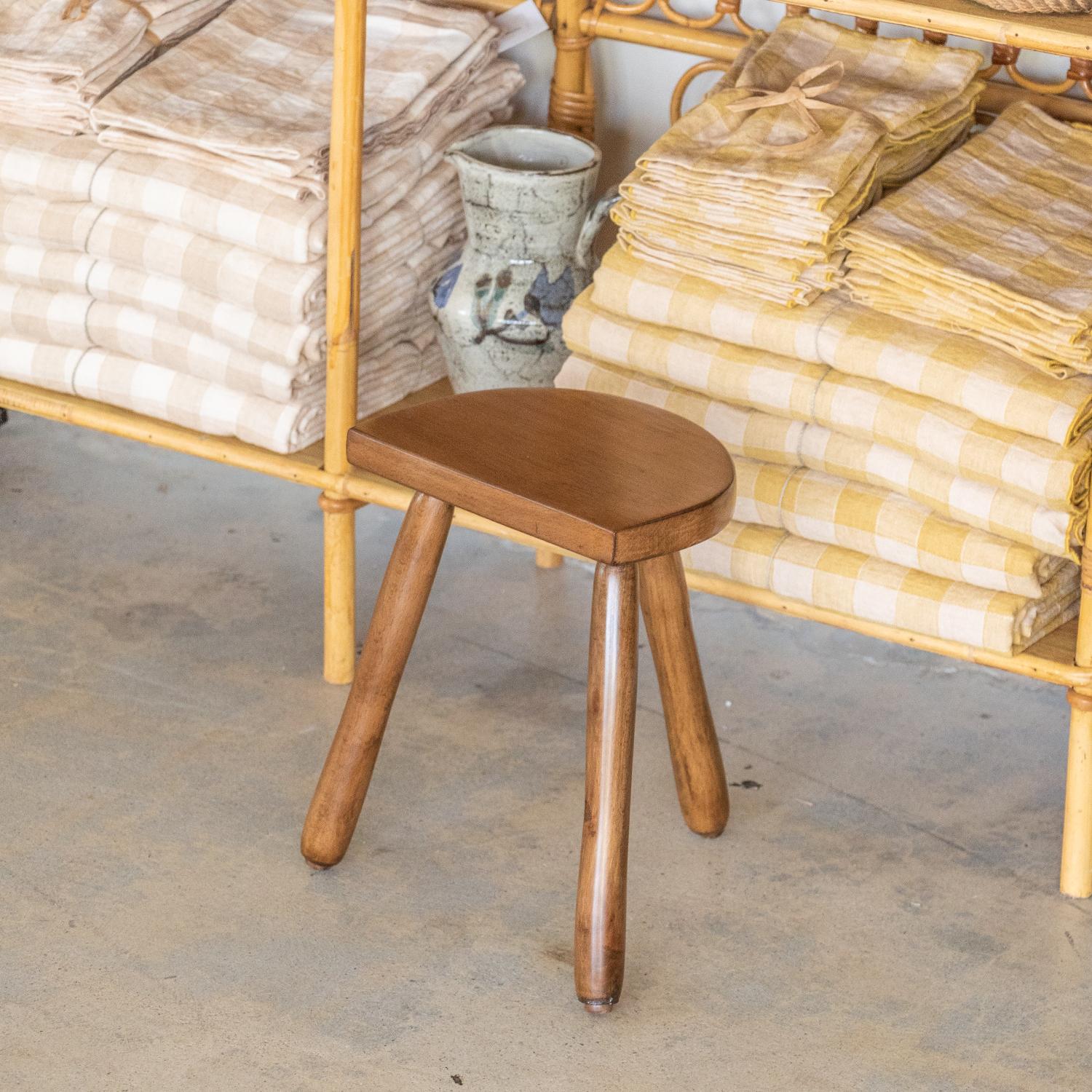 Short French Wood Tripod Stool For Sale 1