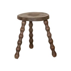 Short French Wood Tripod Stool