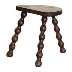 Tabouret court tripode en bois français