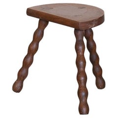 Short French Wood Tripod Stool