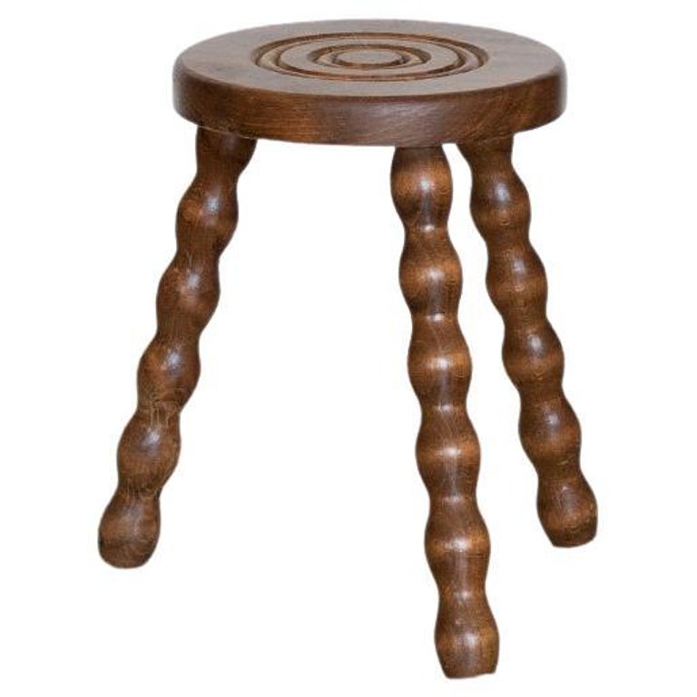 Short French Wood Tripod Stool For Sale at 1stDibs