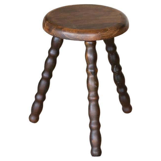 Short French Wood Tripod Stool at 1stDibs