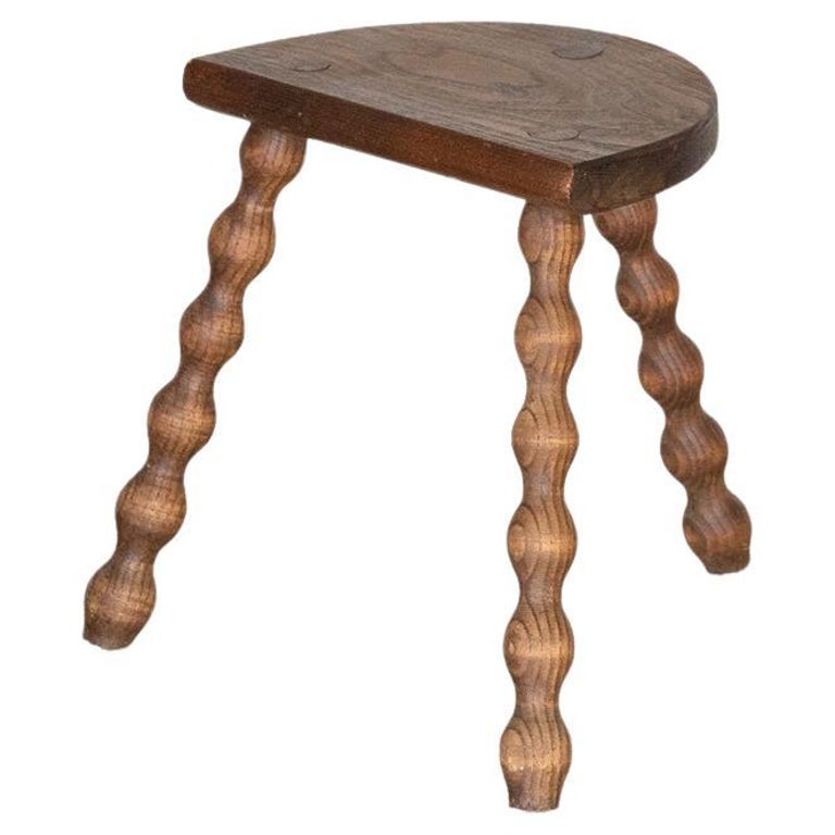 Short French Wood Tripod Stool For Sale at 1stDibs