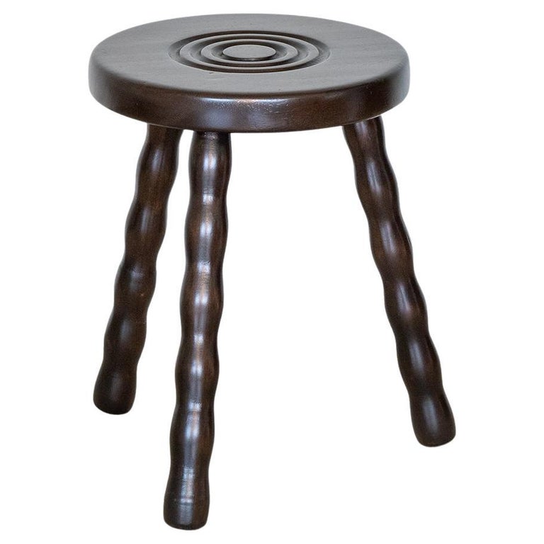 Short French Wood Tripod Stool For Sale at 1stDibs