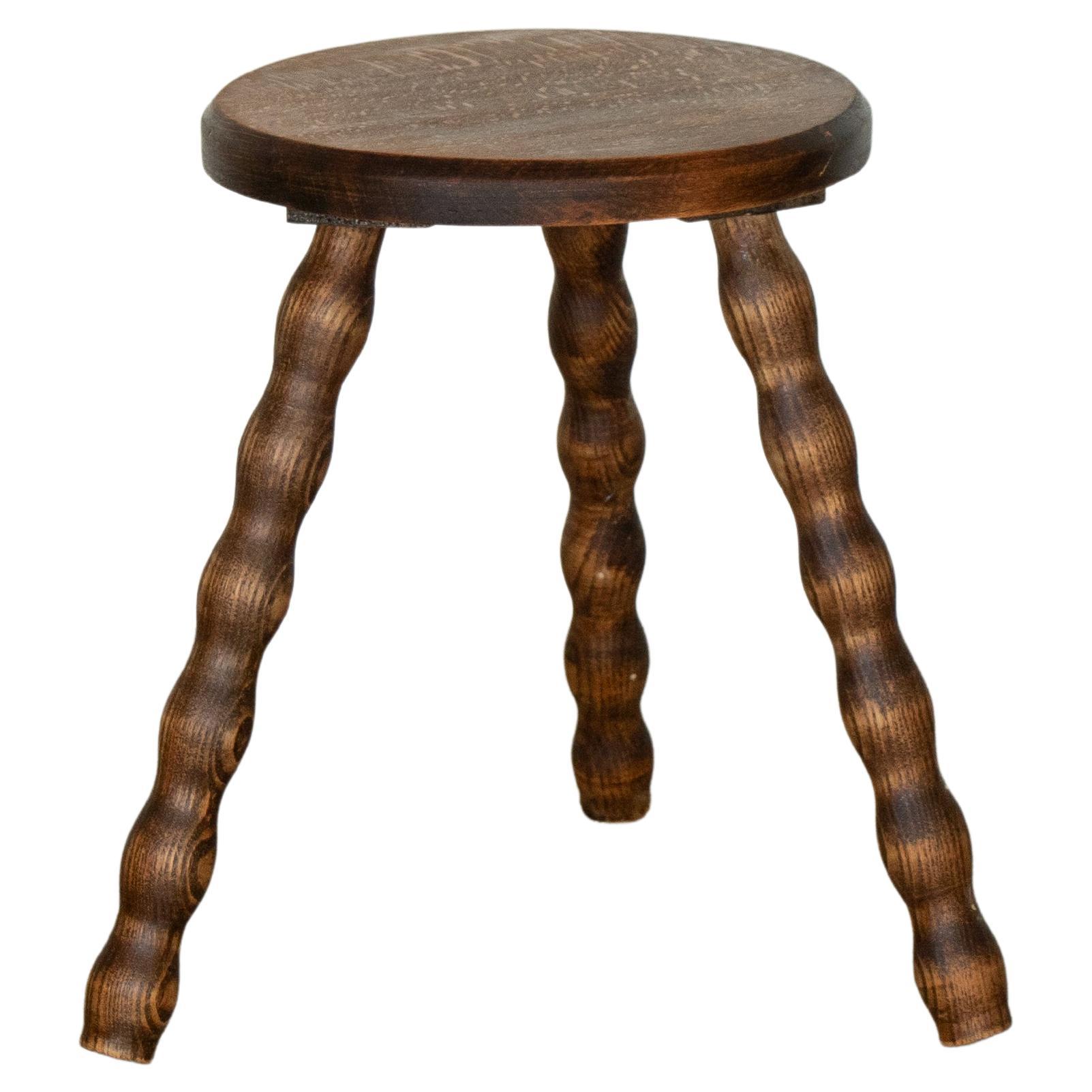 Short French Wood Tripod Stool