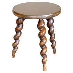 Short French Wood Tripod Stool