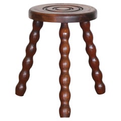 Short French Wood Tripod Stool