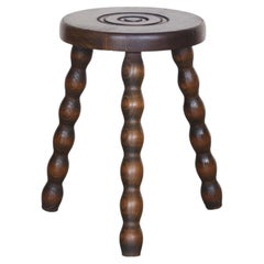 Short French Wood Tripod Stool