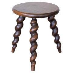 Short French Wood Tripod Stool