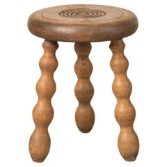 Vintage Short French Wood Tripod Stool