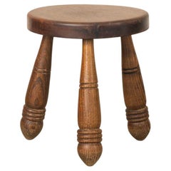 Vintage Short French Wood Tripod Stool
