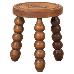 Vintage Short French Wood Tripod Stool