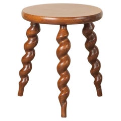 Vintage Short French Wood Tripod Stool