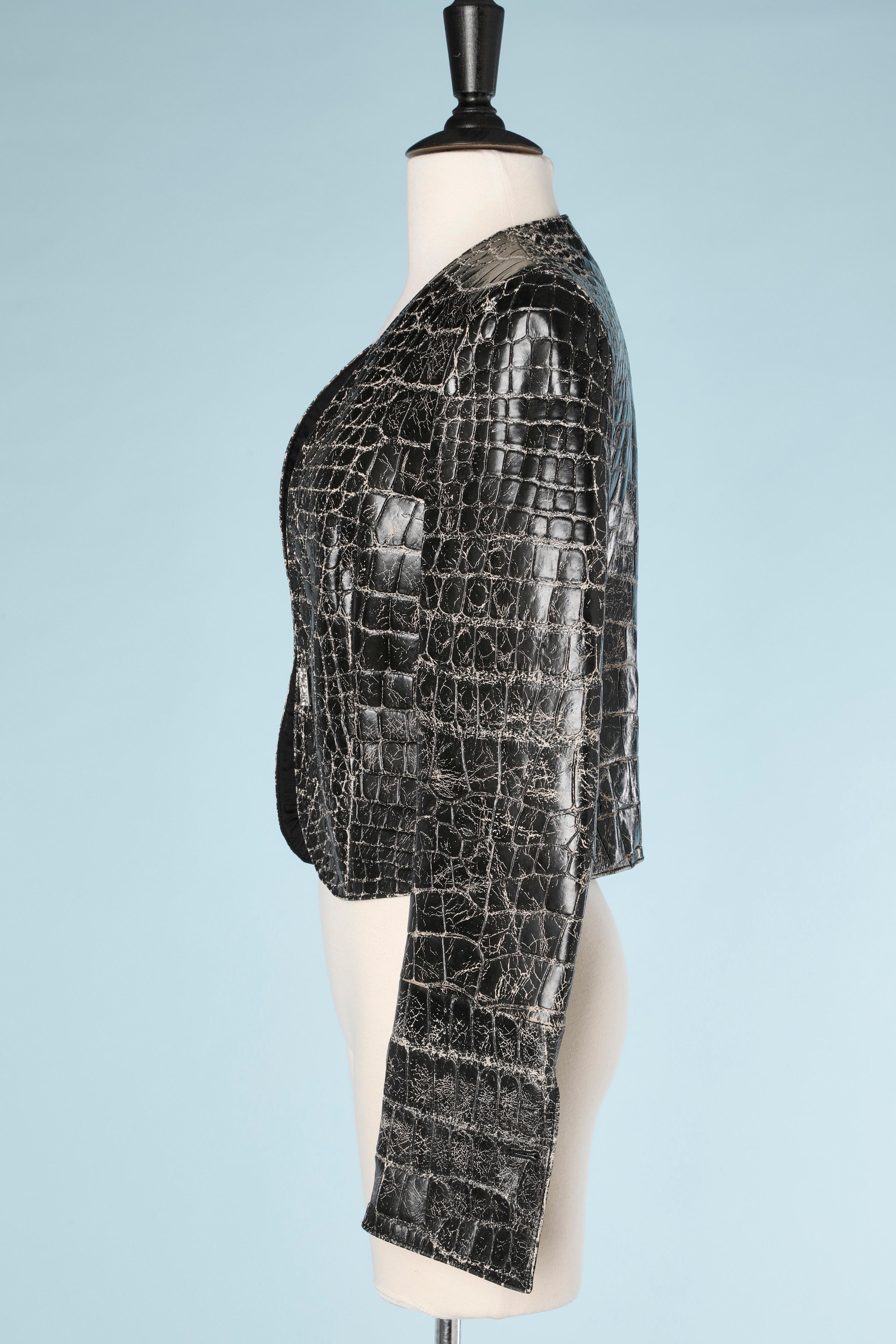 Black Short jacket in black and ecru cracked crocodile Shiro