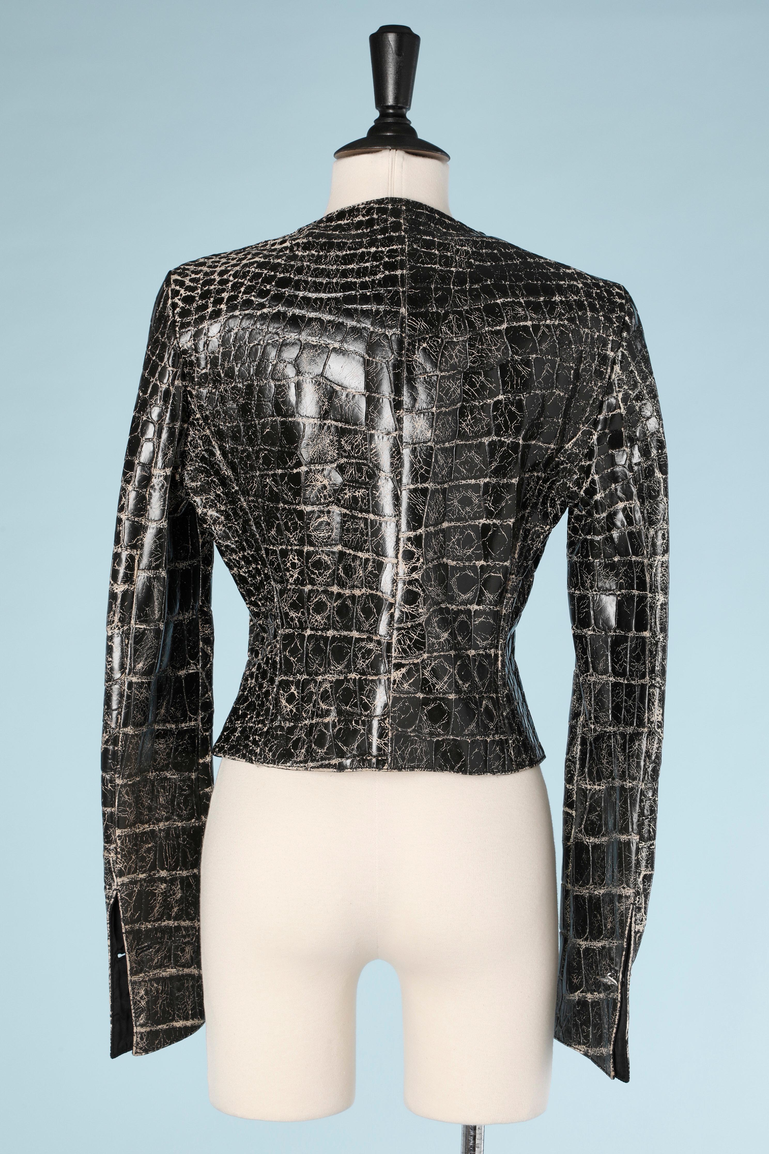 Short jacket in black and ecru cracked crocodile Shiro In Excellent Condition In Saint-Ouen-Sur-Seine, FR