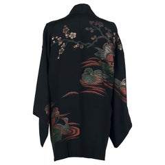  Short kimono woven with iridescent Mandarin Ducks and cherry blossom