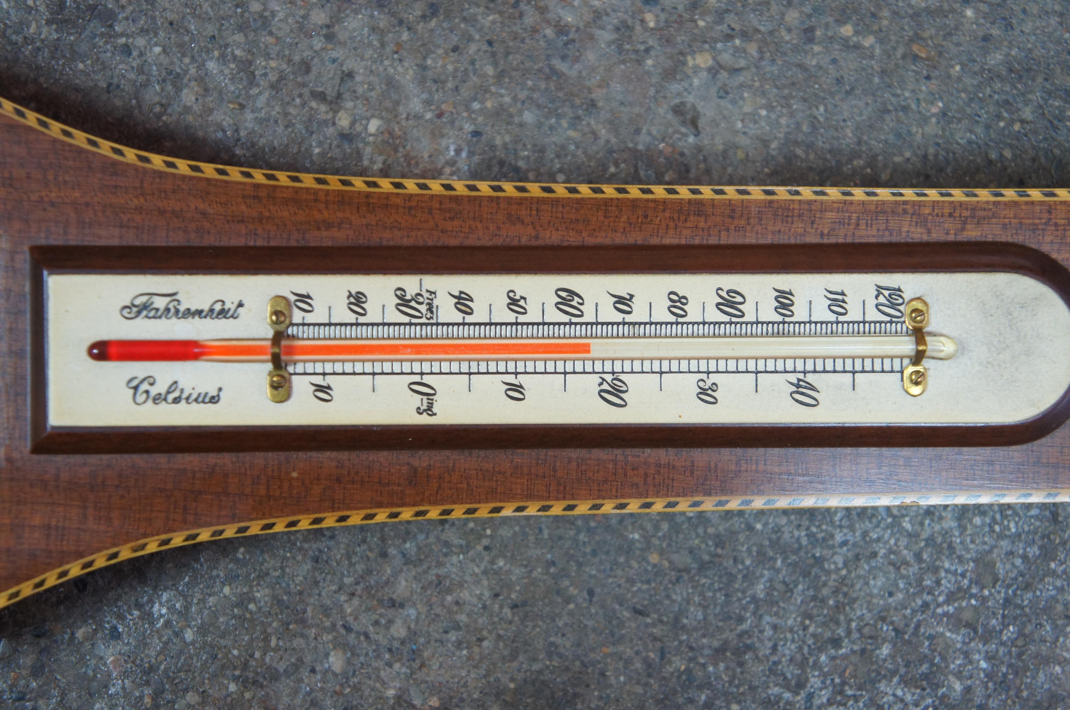 Short & Mason Mahogany Marquetry Banjo Barometer Thermometer Regency Sheraton In Good Condition In Dayton, OH