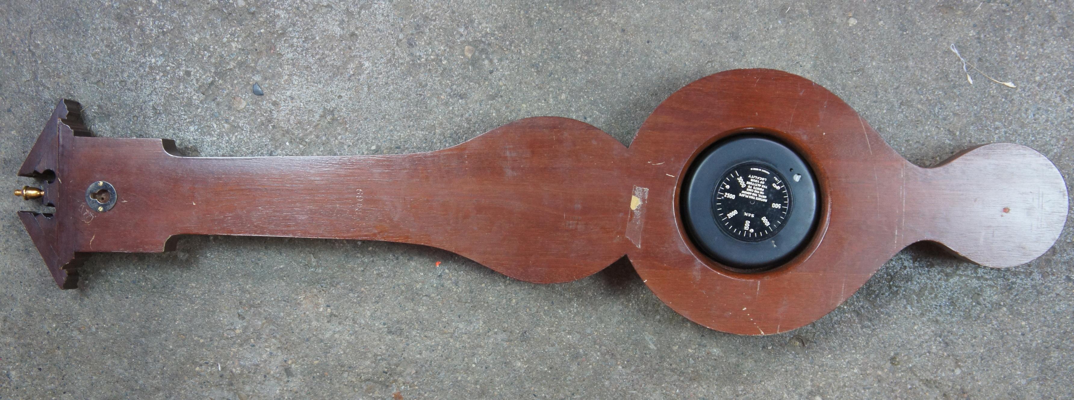 Brass Short & Mason Mahogany Marquetry Banjo Barometer Thermometer Regency Sheraton