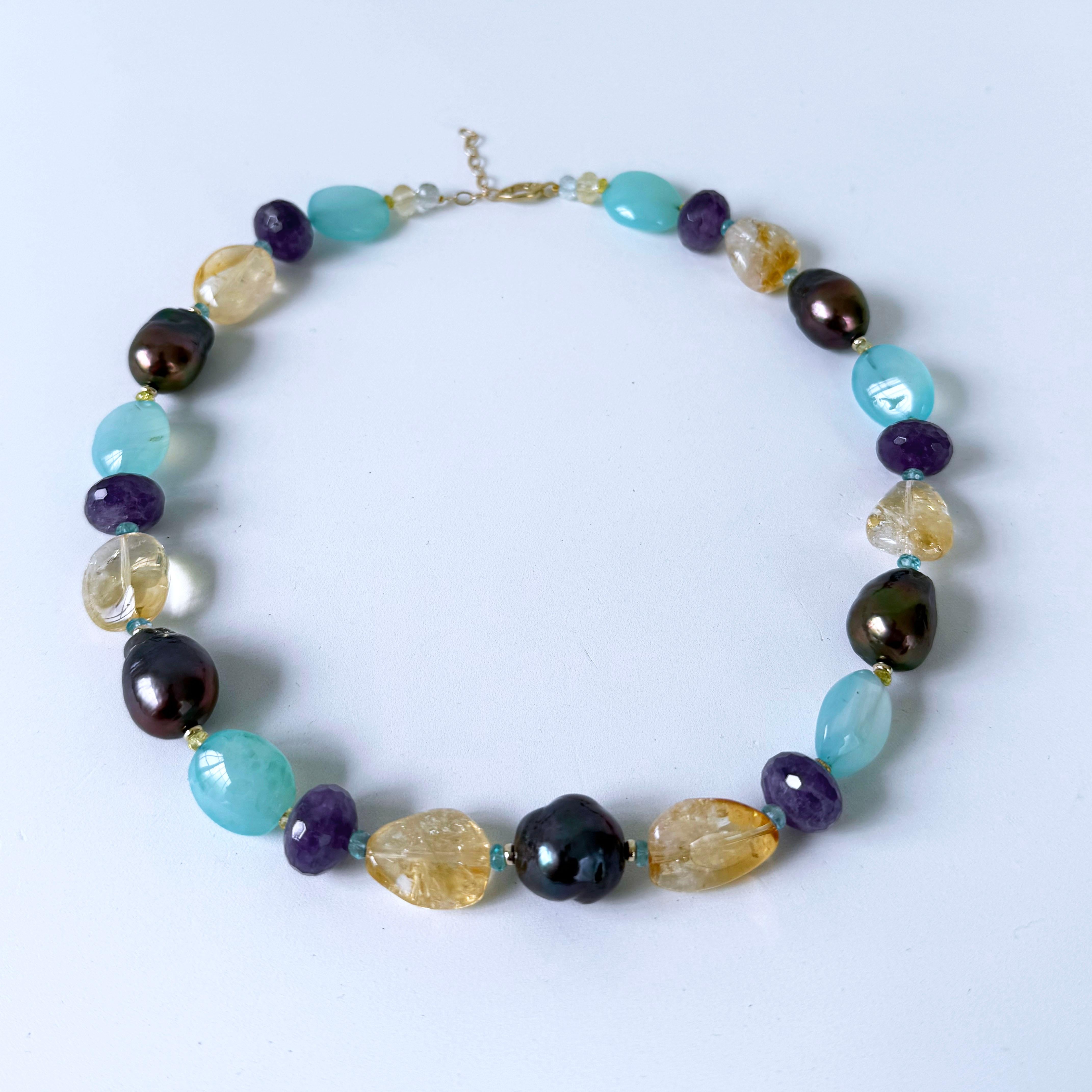 Collana corta regolabile con pietre multiple e oro giallo massiccio 14 carati in vendita 1