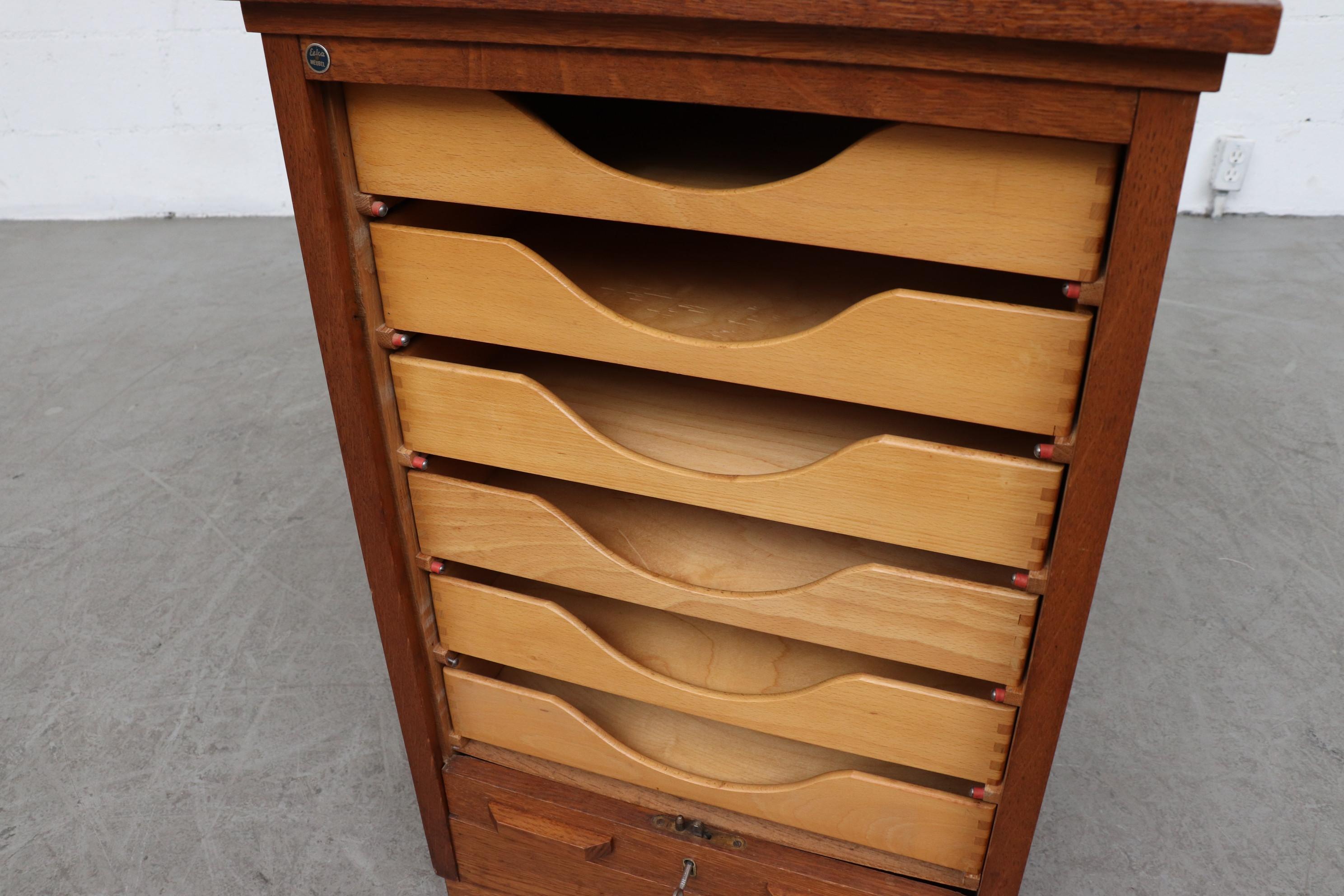 Short Oak File Cabinet by Eeka with Tambourd Door 1