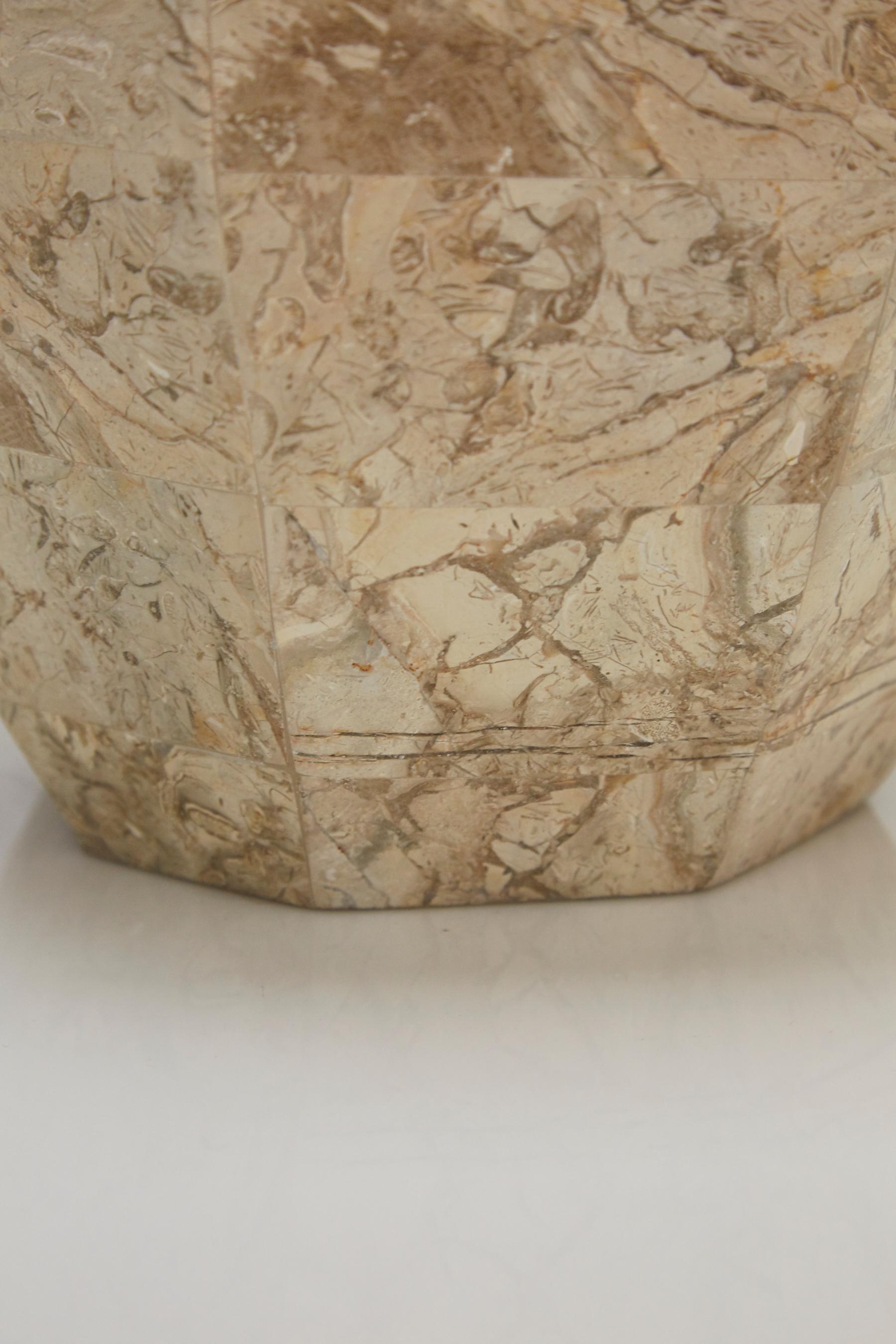 Short Octagonal Vase in Tessellated Cantor Stone, 1990s For Sale 5