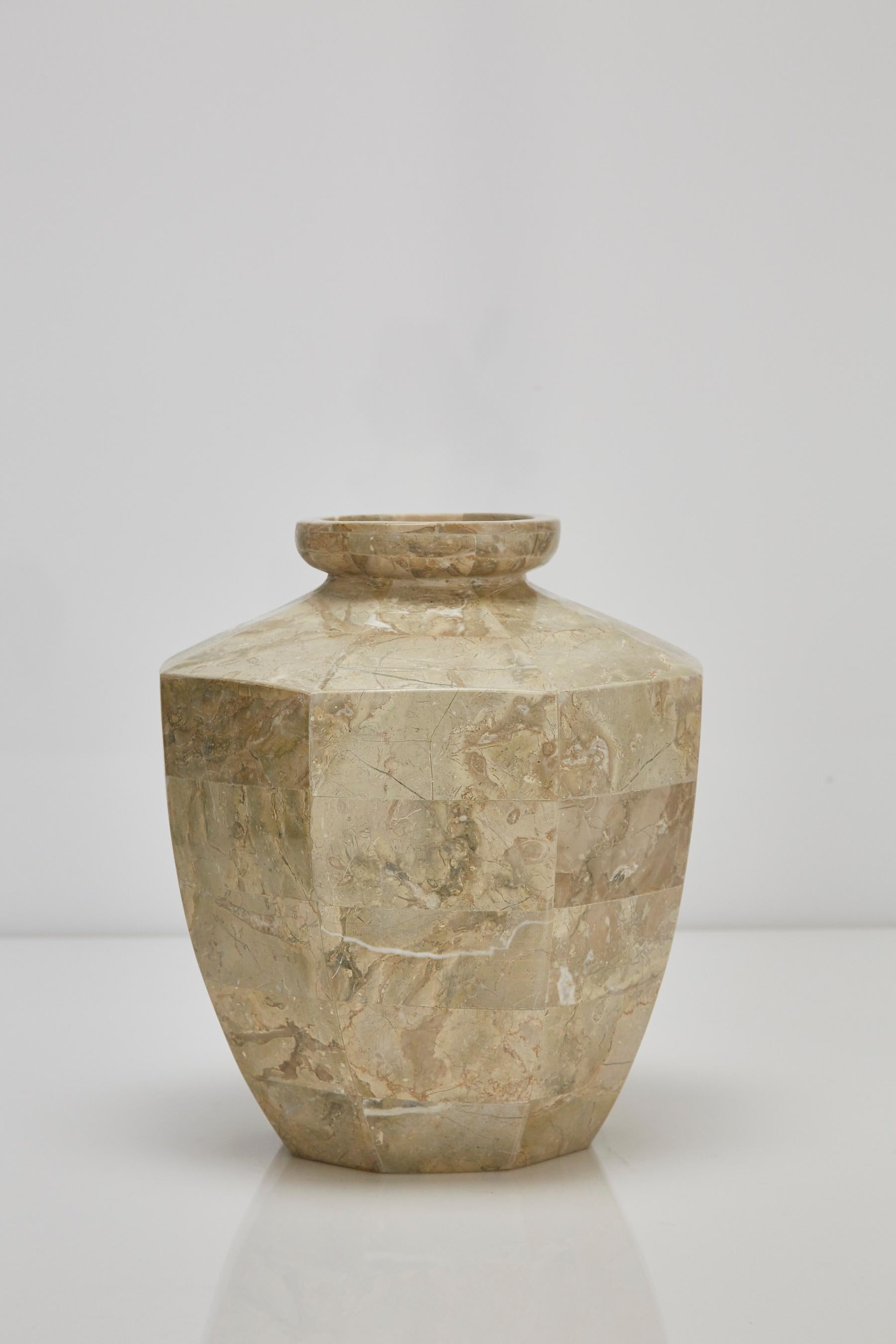 Post-Modern Short Octagonal Vase in Tessellated Cantor Stone, 1990s For Sale