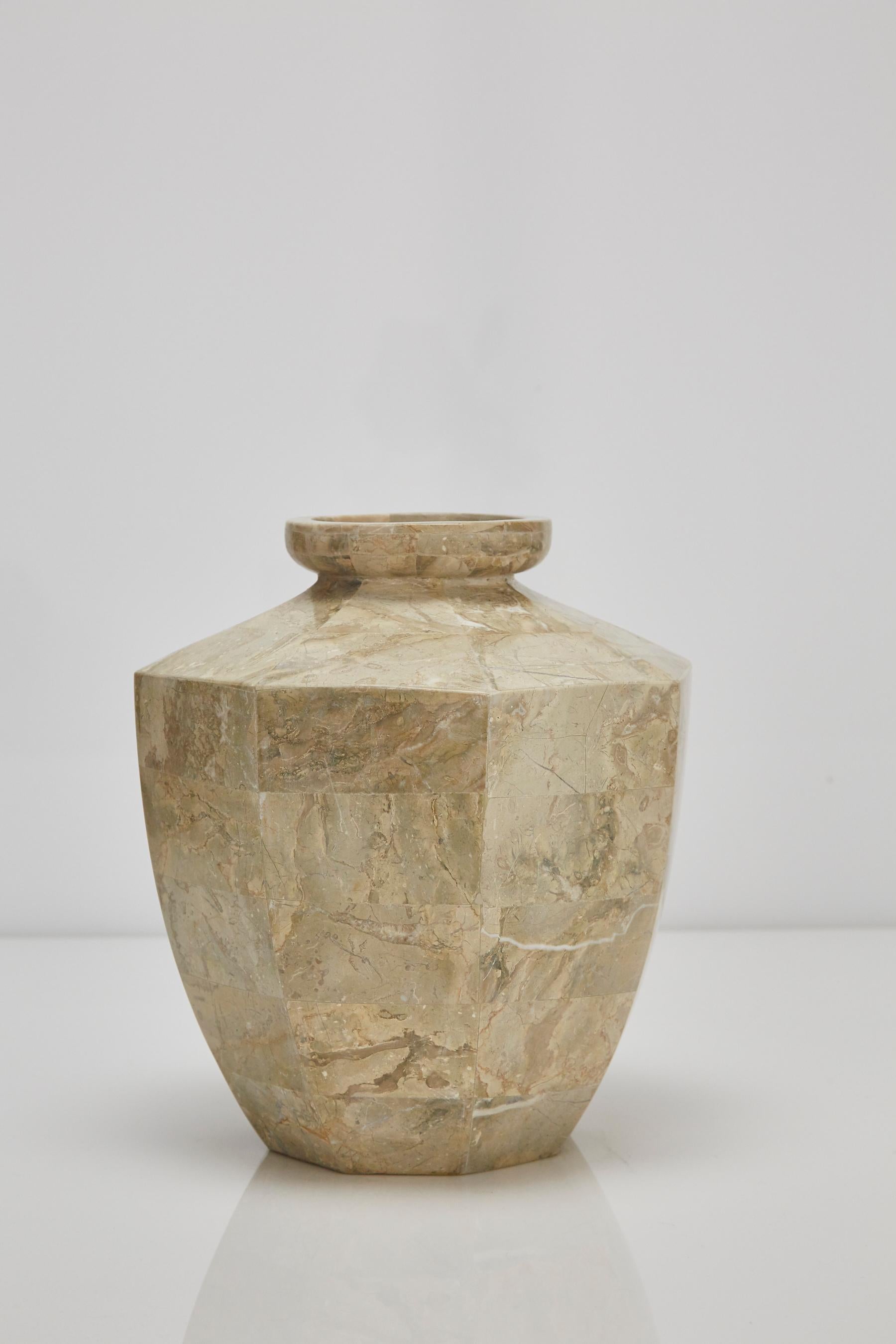 Philippine Short Octagonal Vase in Tessellated Cantor Stone, 1990s For Sale