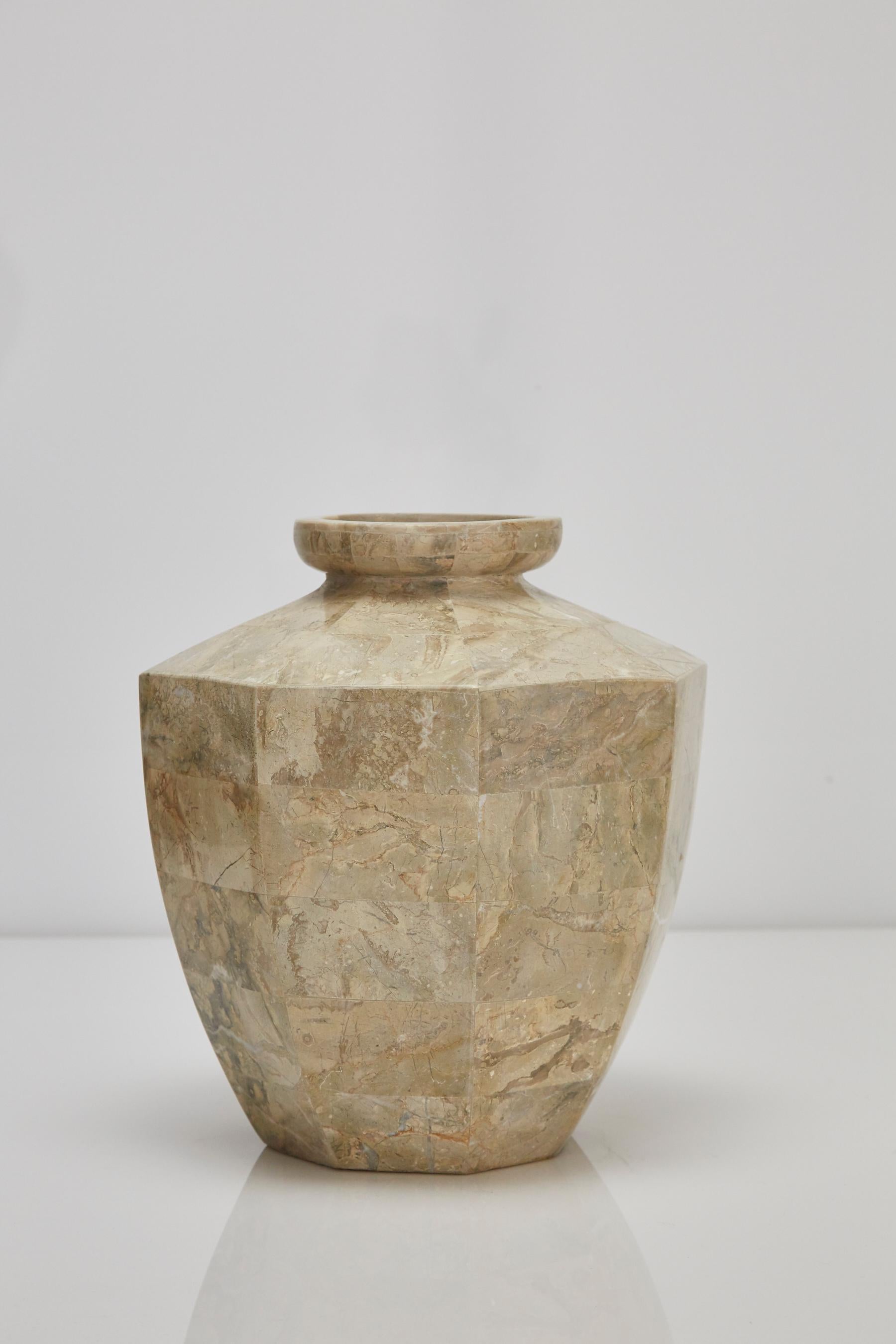 Inlay Short Octagonal Vase in Tessellated Cantor Stone, 1990s For Sale