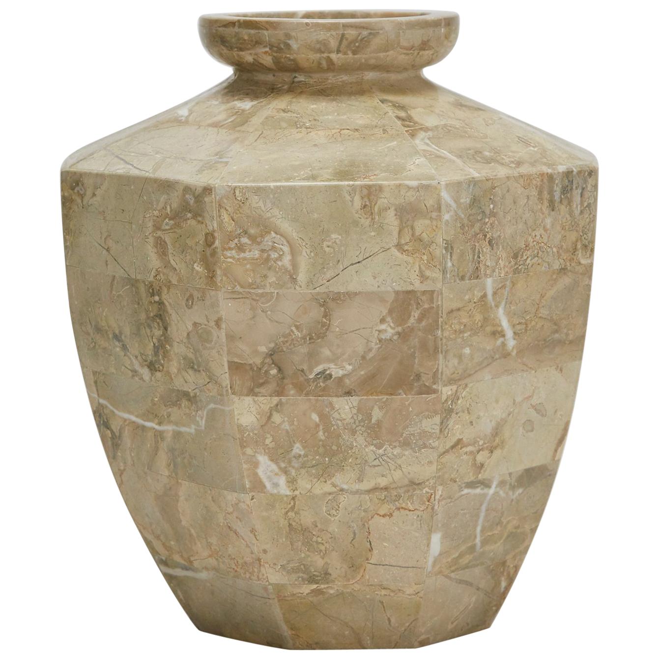 Short Octagonal Vase in Tessellated Cantor Stone, 1990s For Sale