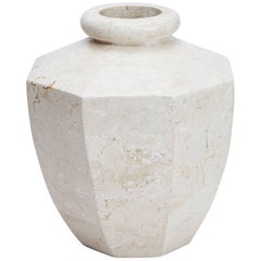 Short Octagonal Vase in White Ivory Tessellated Stone