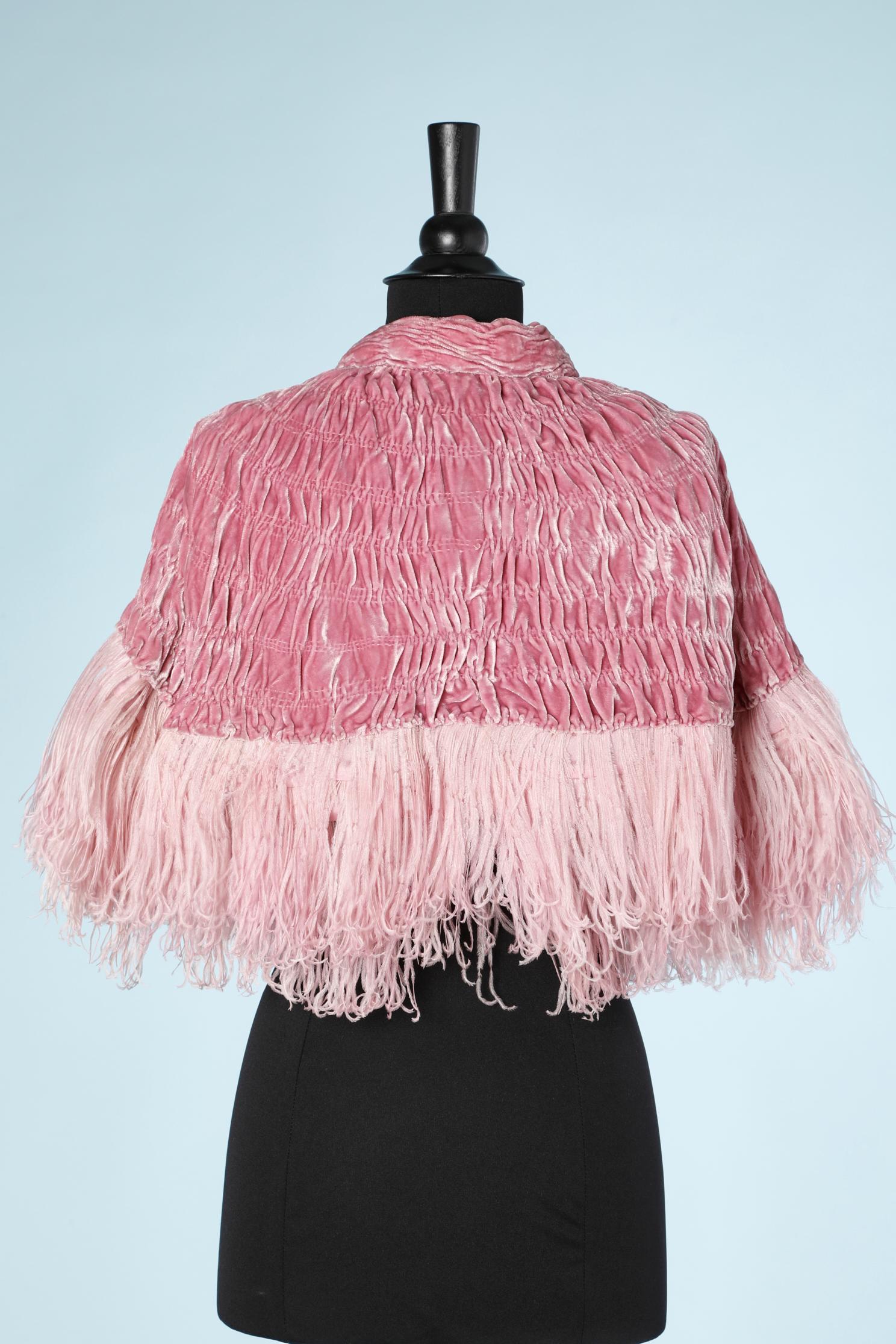 Women's Short pink smocks velvet and feather cape Circa 1925 