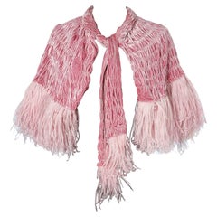 Short pink smocks velvet and feather cape Circa 1925