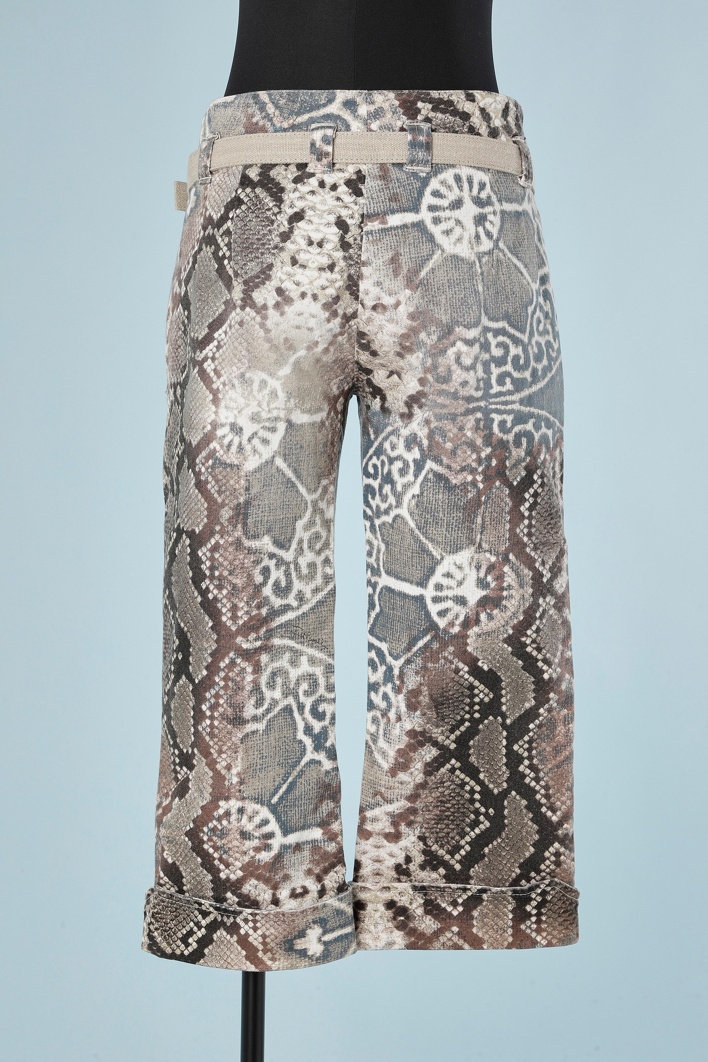 Gray Short printed cotton jean with belt Just Cavalli  For Sale