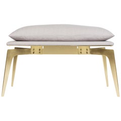 Short Prong Bench in Satin Brass Base with Upholstery by Gabriel Scott