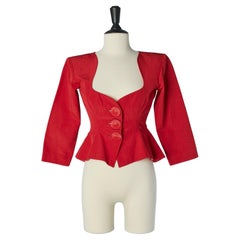 Short red Moire single breasted jacket YVES SAINT LAURENT RIVE GAUCHE