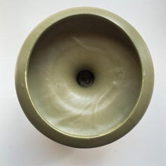 Short Round Midcentury Matte Green Planter or Vase by Floraline for McCoy