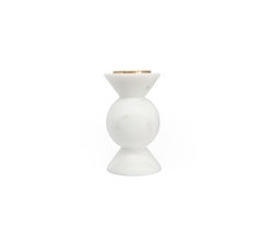 Handmade Short Rounded Unicolor Candleholder in White Carrara Marble and Brass