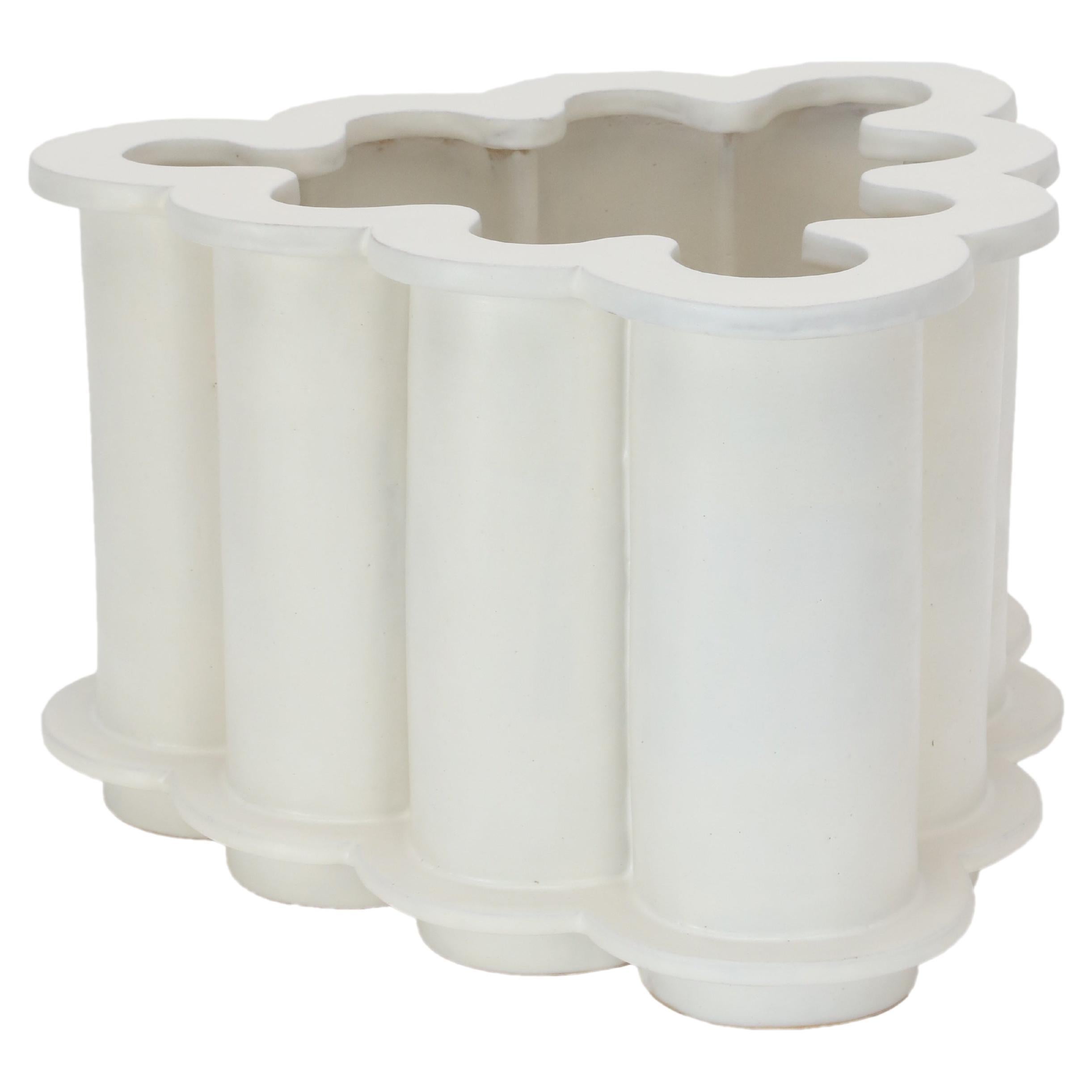 Short Ruffle Ceramic Planter in Marshmallow by Bzippy For Sale