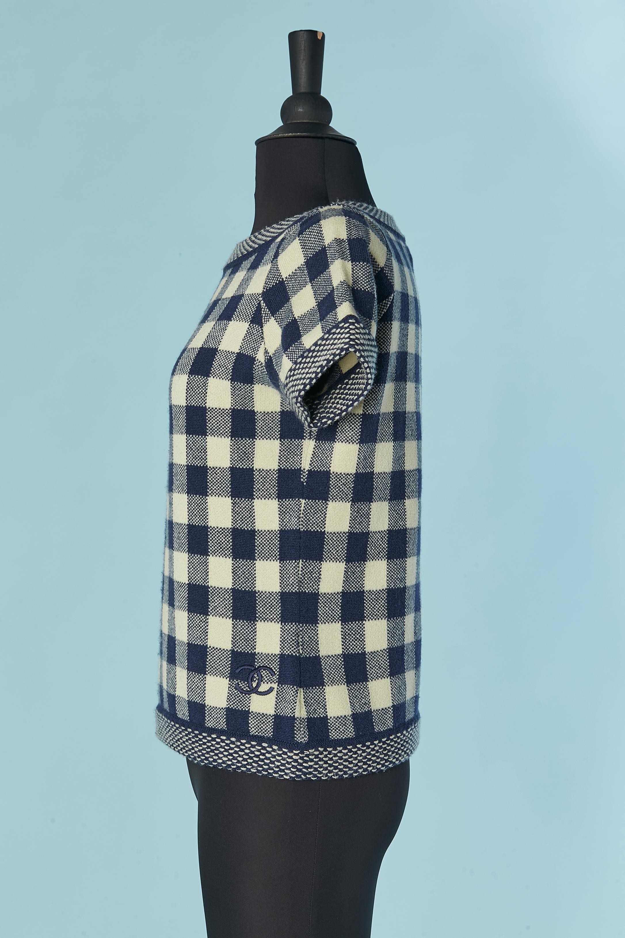 Women's Short sleeve cashmere sweater with check pattern CHANEL For Sale