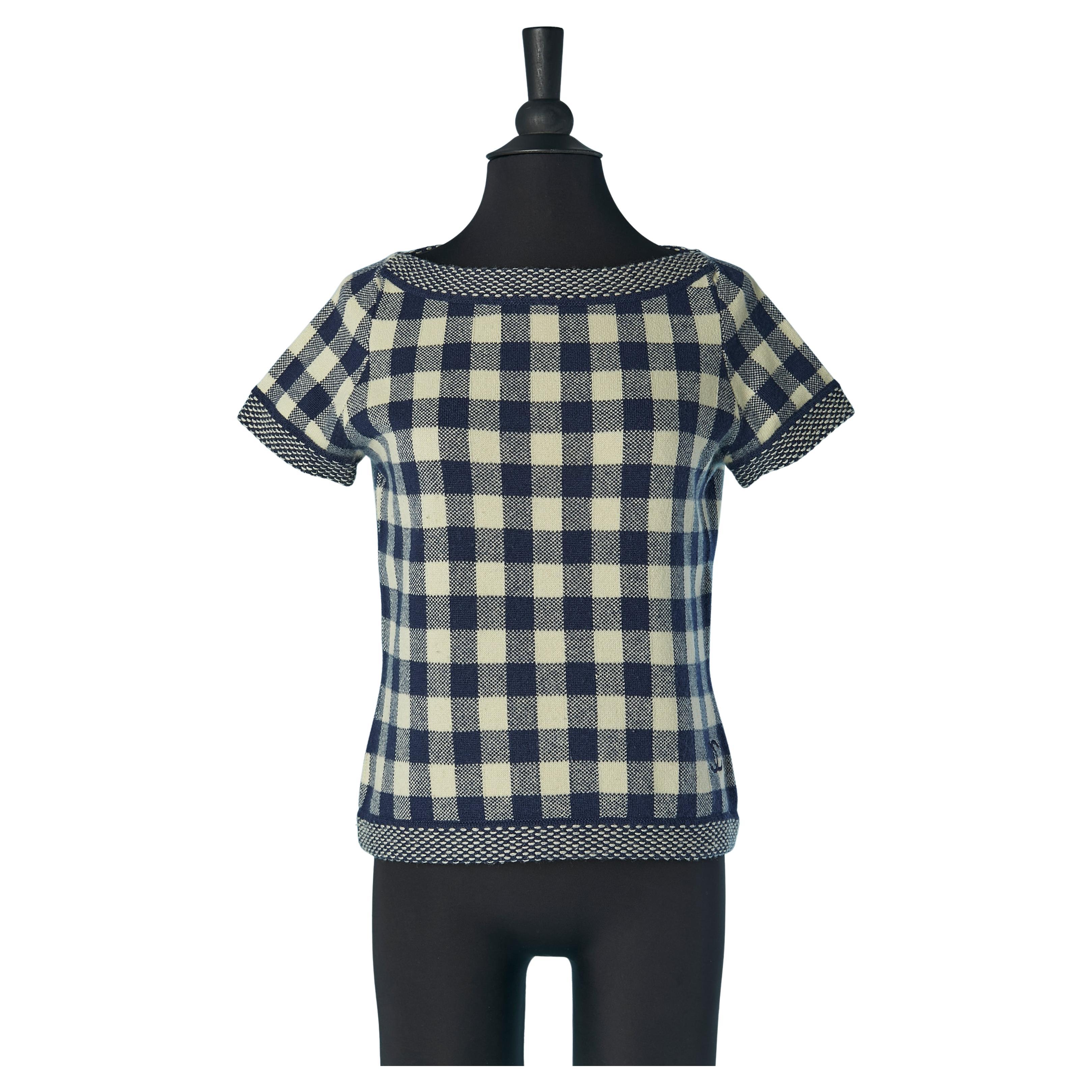 Short sleeve cashmere sweater with check pattern CHANEL For Sale