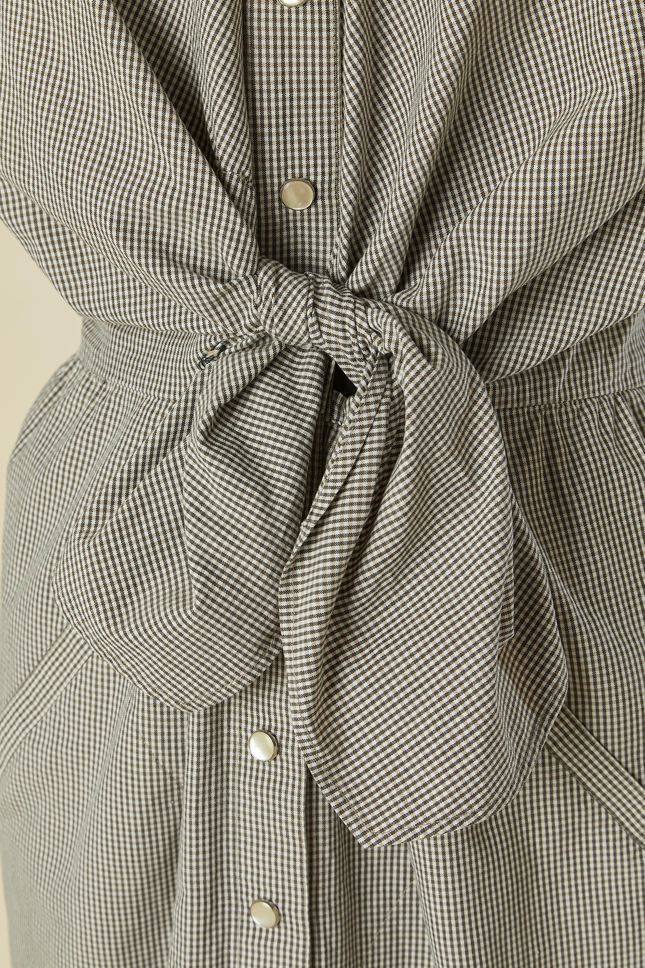 Gris Robe en coton à manches courtes  avec  modèle à carreaux minuscules THIERRY MUGLER en vente