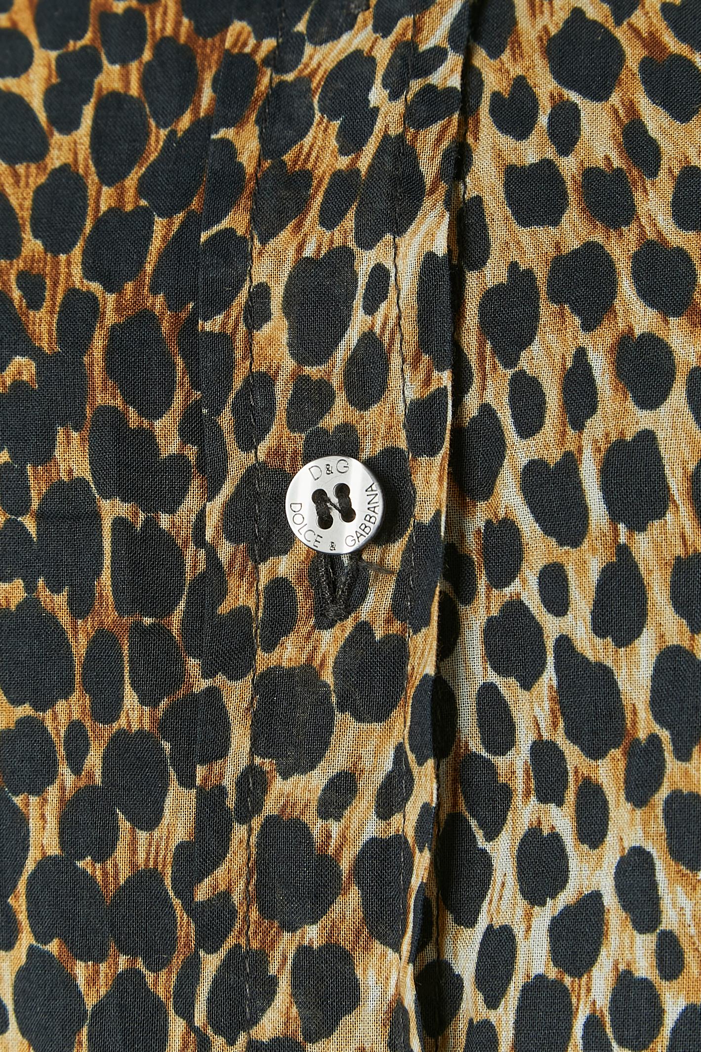 Black Short sleeve cotton shirt with animal print D&G For Sale