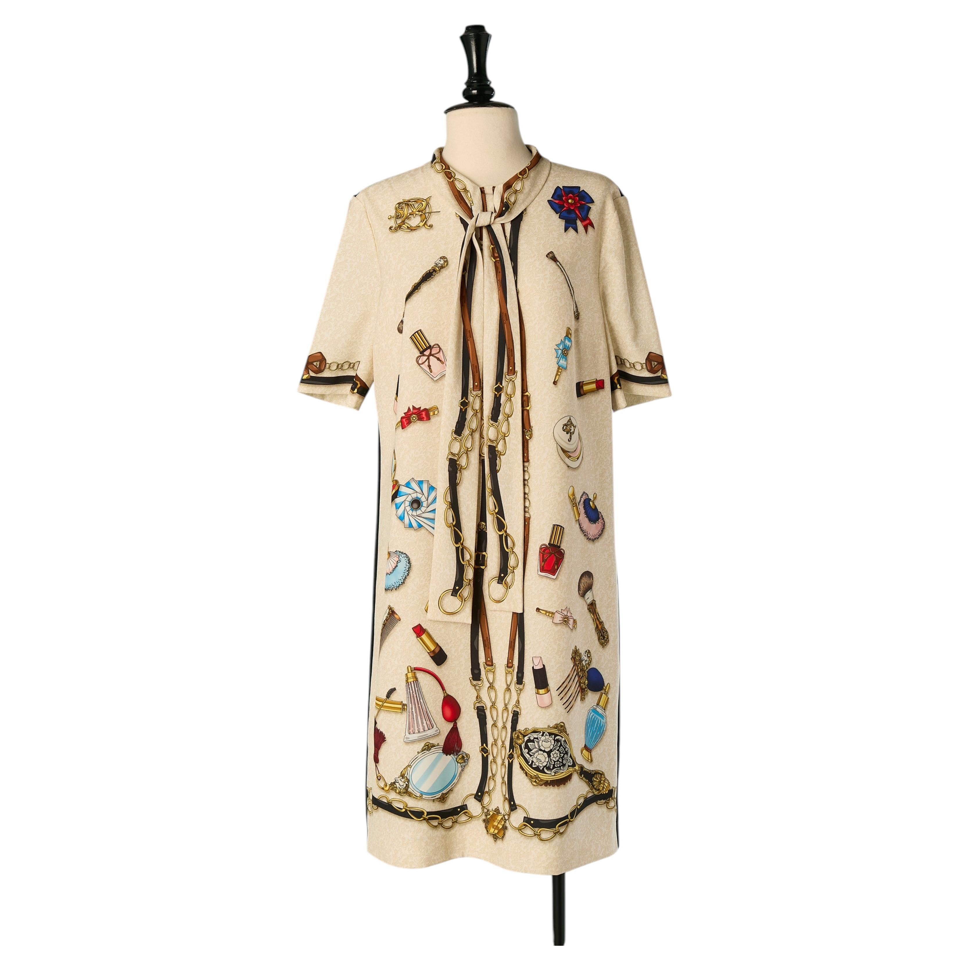 Robe à manches courtes avec imprimé « Make-up » et nœud papillon Moschino Boutique