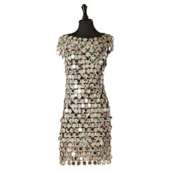 Kurzärmeliges Kleid mit bedruckter Scheibe und Metallringen PACO RABANNE Neu mit Etikett